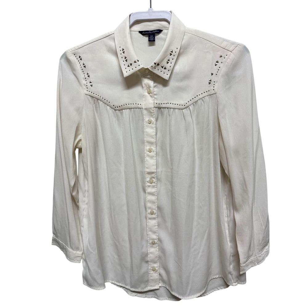 American Eagle (Cream) Studded Western Blouse Womens Medium - Picture 1 of 8